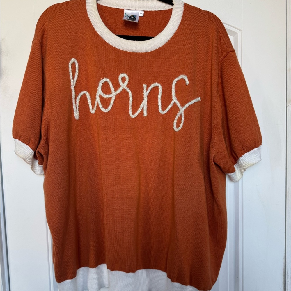 QUEEN OF SPARKLES Orange 'Horns' Knit Sweater